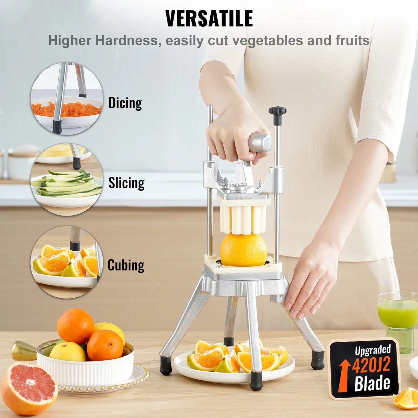 VEVOR Commercial Vegetable Dicer Cutter Potato Slicer Chopper Tray 4 Blades