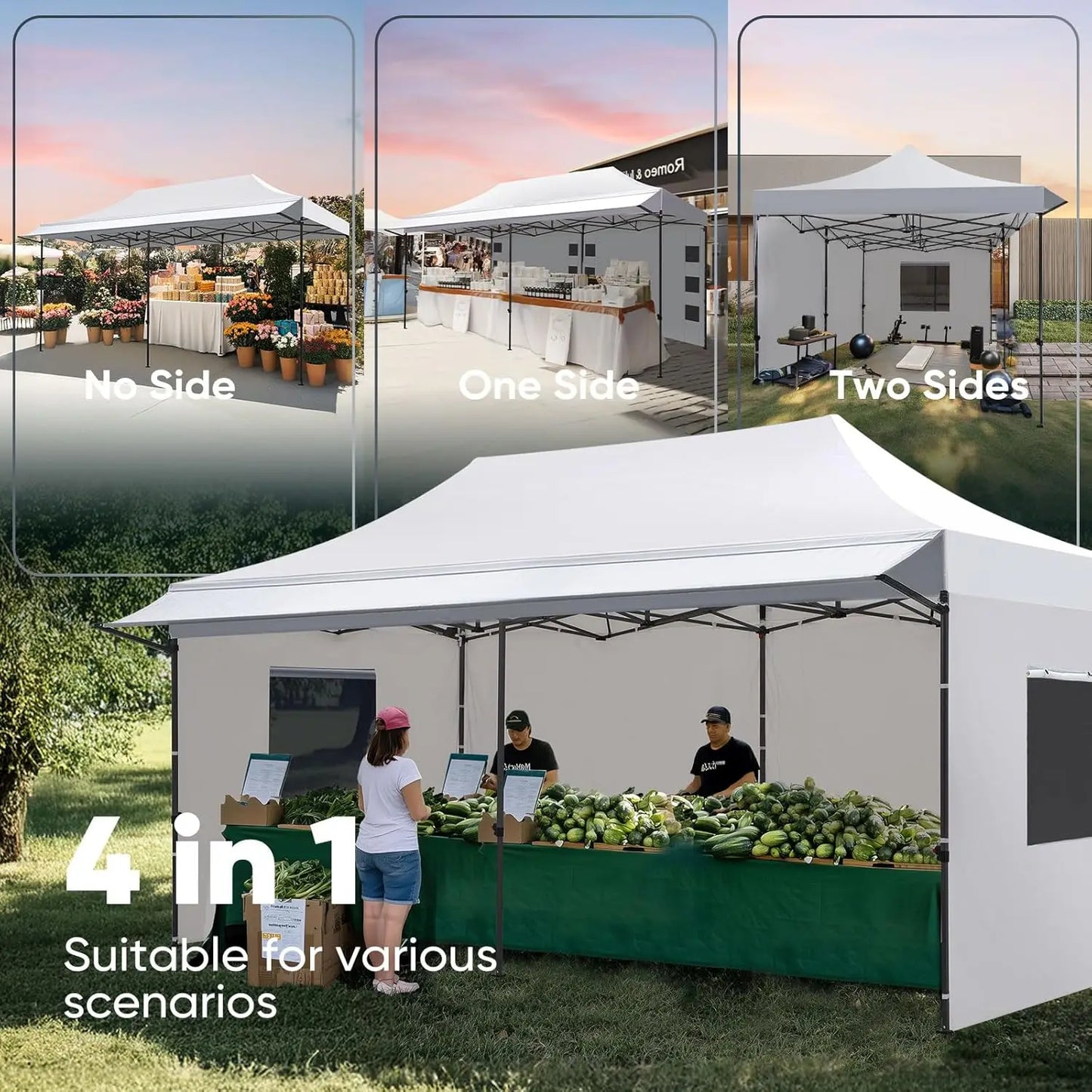 10x20 Heavy Duty Pop up Canopy Tent with 3 Removable Sidewalls, Commercial Grade Instant Shelter with Wheeled Bag for, Custom