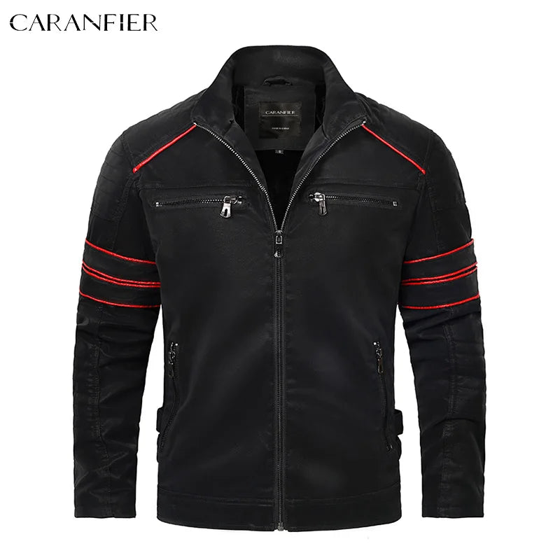 CARANFIER Mens Retro Faux Leather Motorcycle Biker Jacket