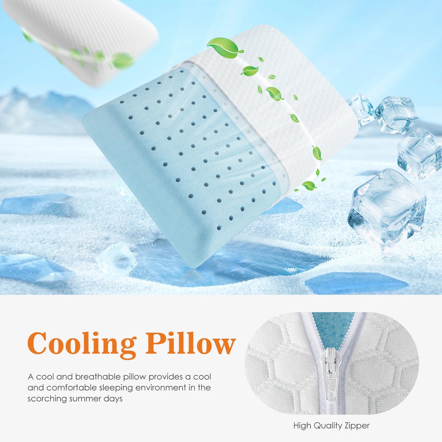 JHK 2-Piece Memory Foam Pillows With Ventilated Removable Covers