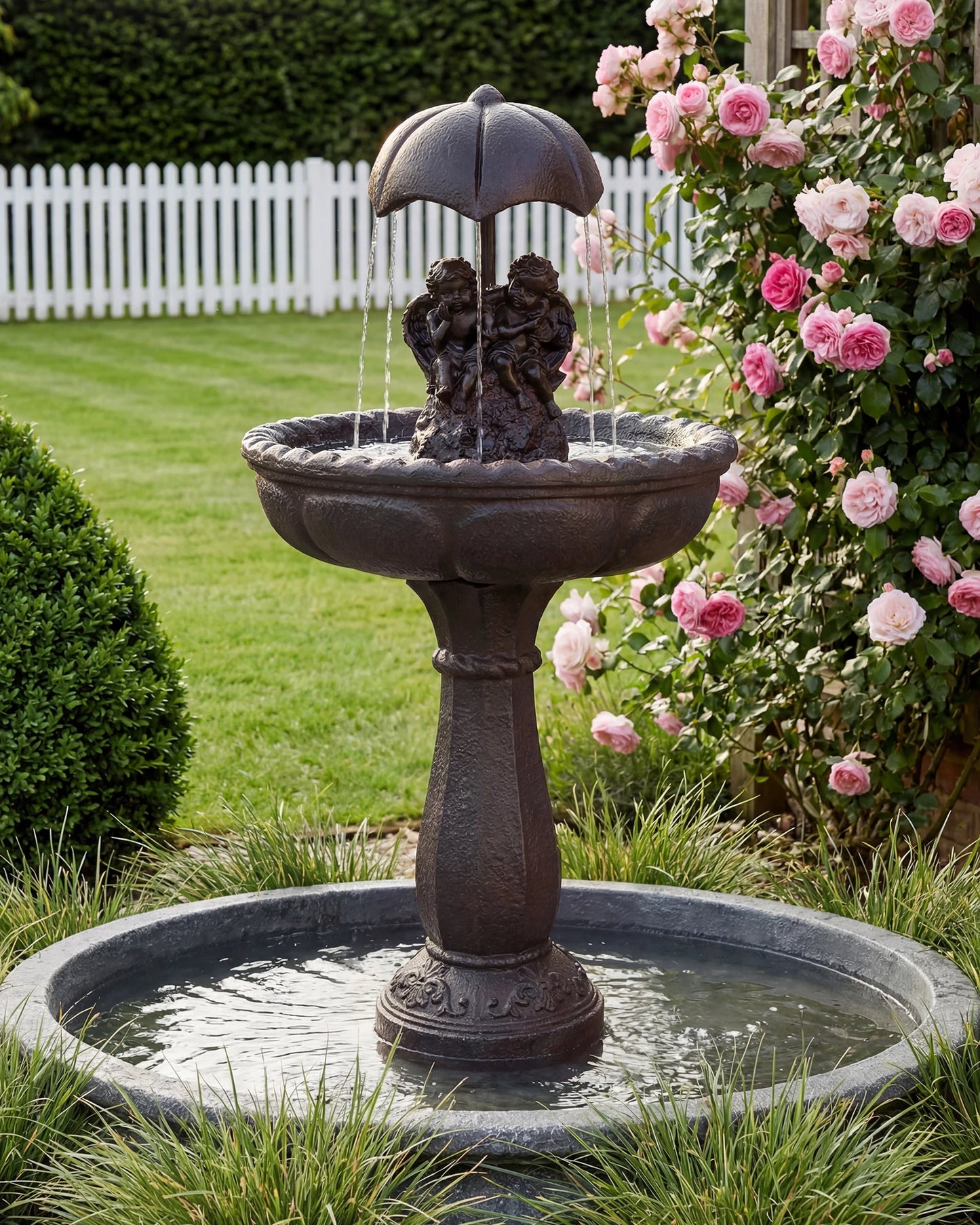 Solar Outdoor Water Fountain Cascading Waterfall With Whisper Quiet Pump