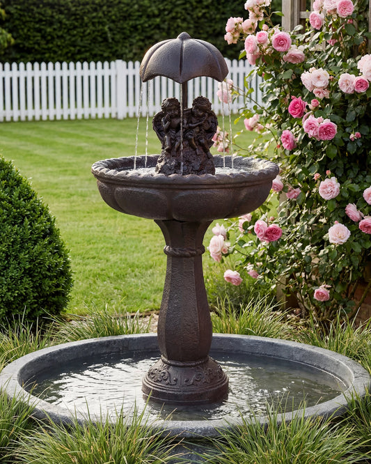 Solar Outdoor Water Fountain Cascading Waterfall With Whisper Quiet Pump