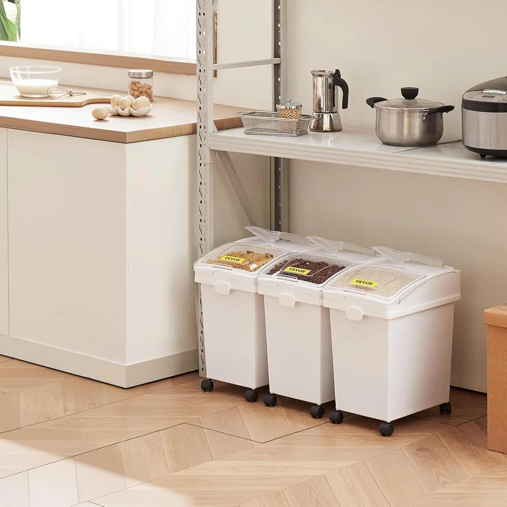 Ingredient Storage Bin With Wheels Sliding Lid Scoop 3-Piece Set