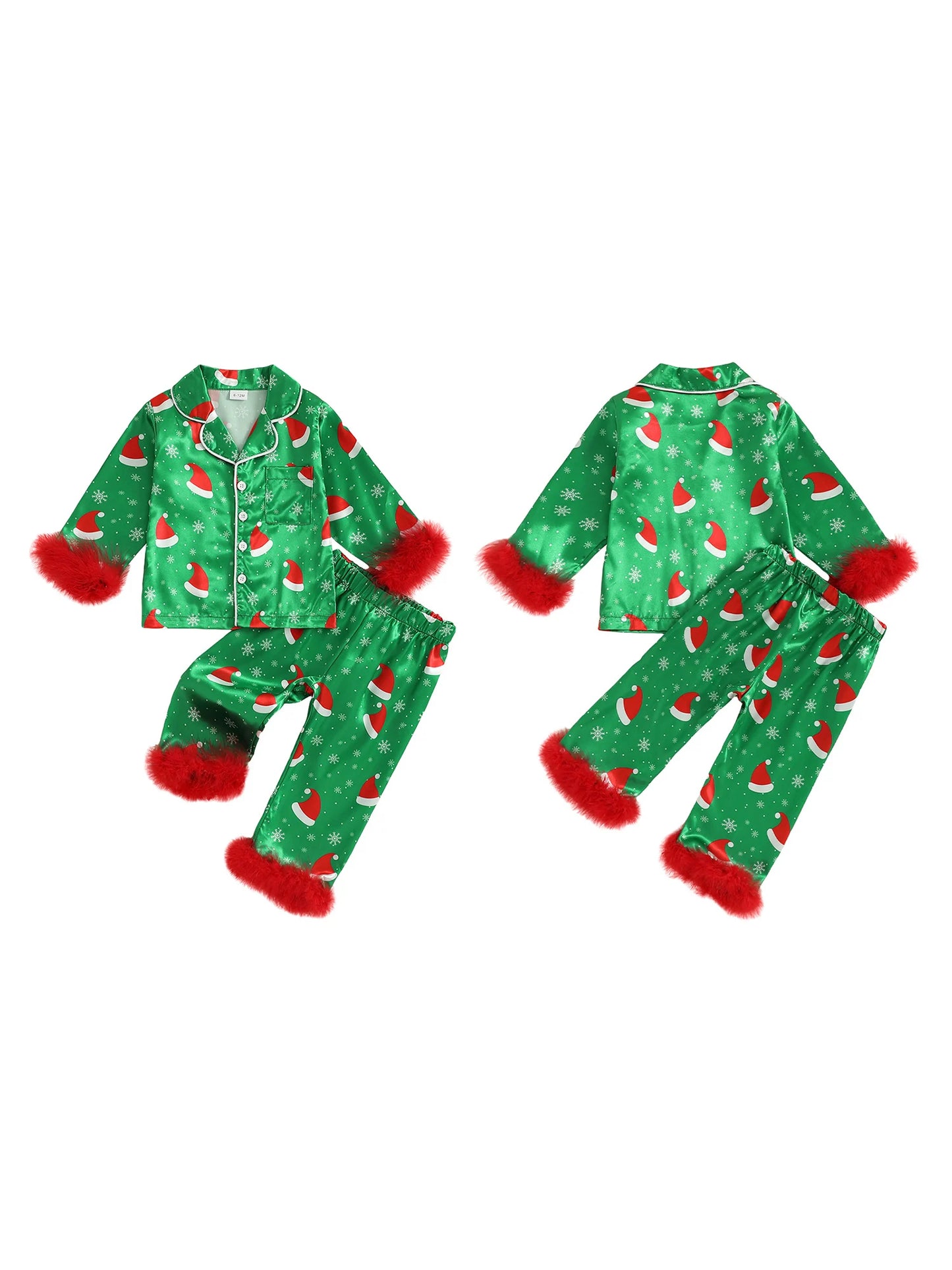 Kids Christmas Pajama Set 2 Piece Button Down Top And Pants