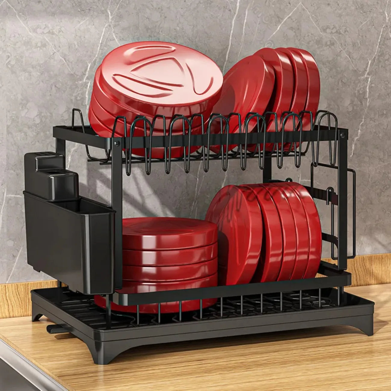 Diamri 2 Tier Rotating Dish Drying Rack With 360 Swivel