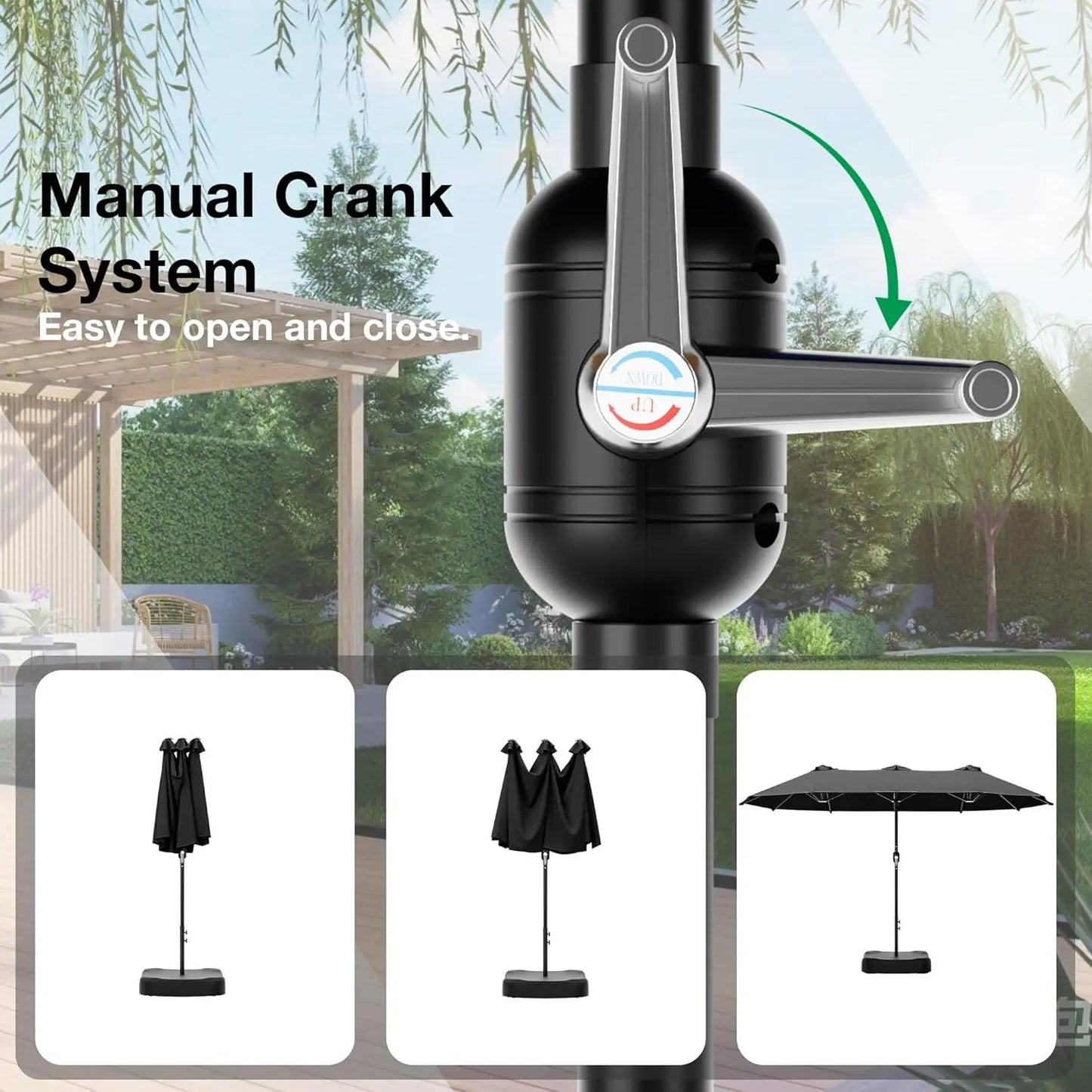 Rectangle Double Sided Patio Umbrella With Base Included And Crank
