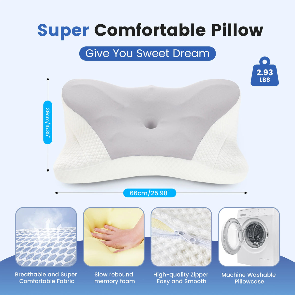JHK Ergonomic Memory Foam Cervical Contour Pillow With Cooling Pillowcase
