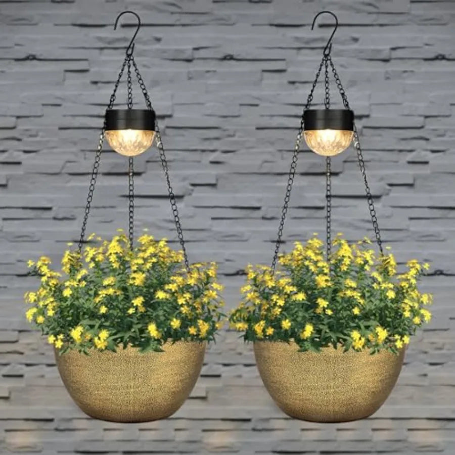 2 Pack Solar Hanging Basket Planters for Outdoor Self Watering