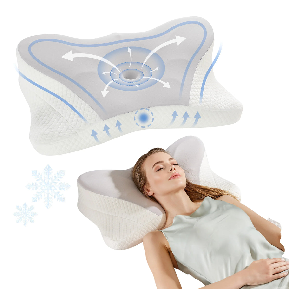 JHK Ergonomic Memory Foam Cervical Contour Pillow With Cooling Pillowcase