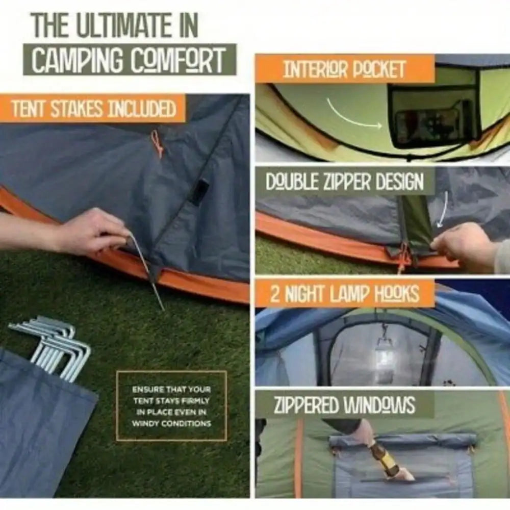 Easy Pop Up Camping Tent With Two Doors Waterproof UPF50