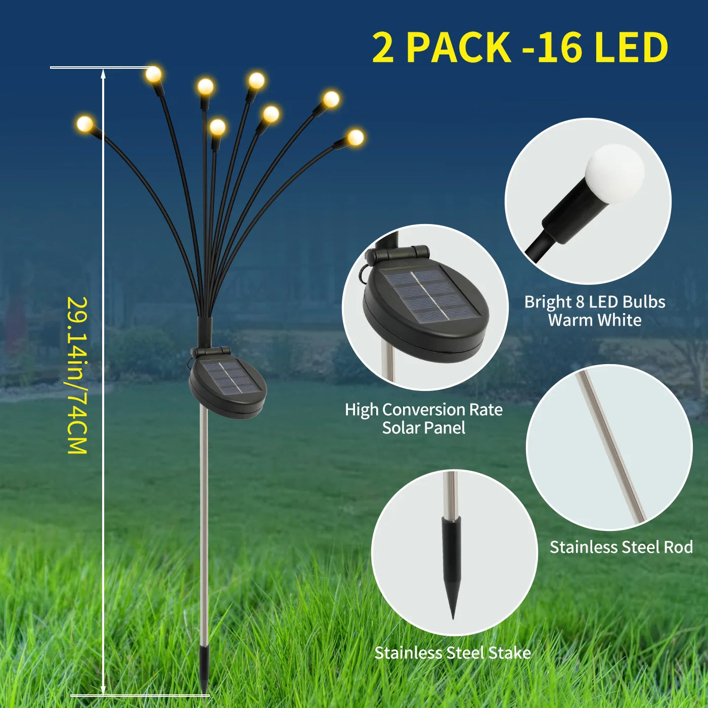 Solar Firefly Lights 8-Head LED Outdoor Garden Pathway Decor