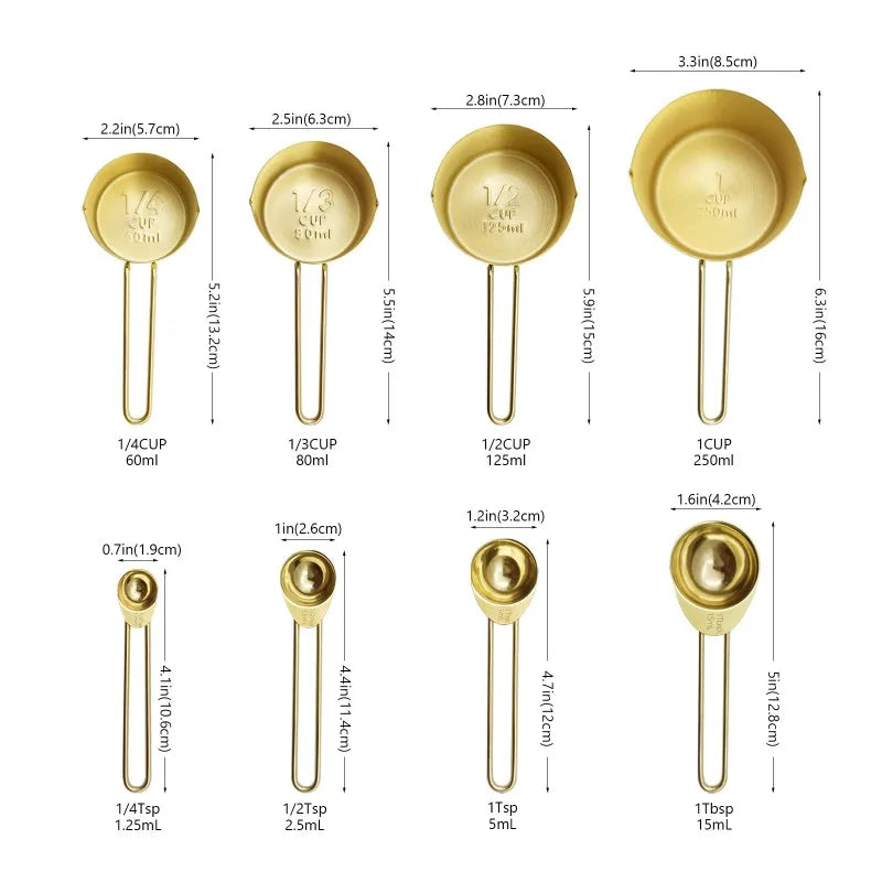Metal Measuring Cups And Spoons Set With Wooden Handles