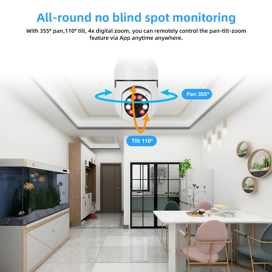 Fuers E27 Bulb Security Camera AI Tracking Two Way Audio