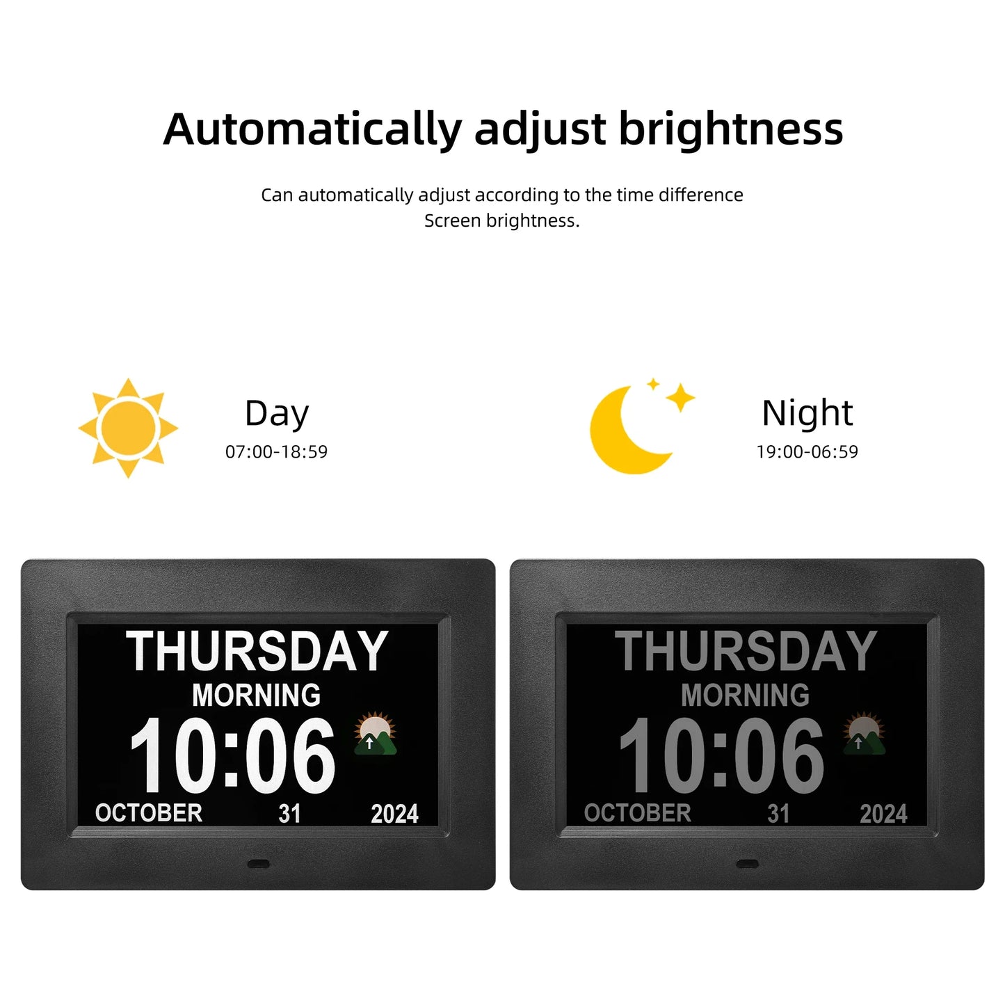 Memwake Dementia Digital Alarm Clock With Auto Dimming LCD Calendar