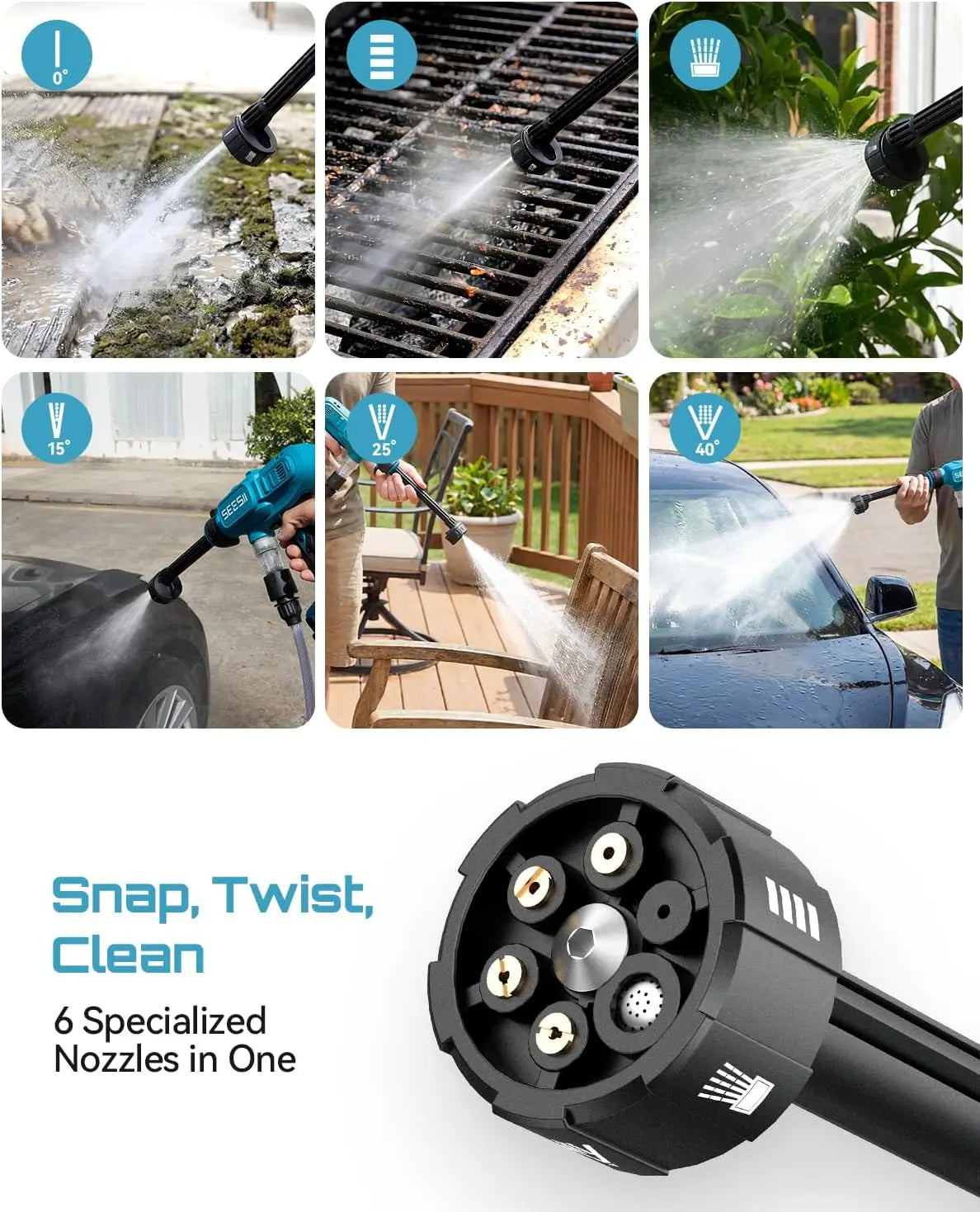Seesii Cordless High Pressure Washer Gun With Adjustable Nozzle