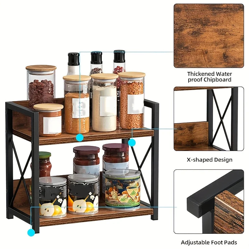 Two Tier Stainless Steel Spice Rack For Kitchen Countertop Organization