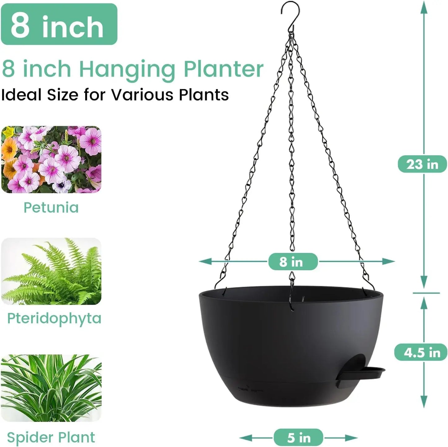 Self Watering Hanging Planters for Indoor Outdoor Plants with Drainage Tray