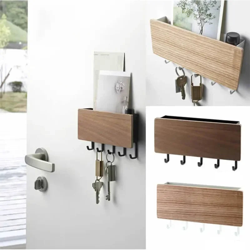 Wall Hanging Bamboo Key Organizer With 6 Hooks For Home