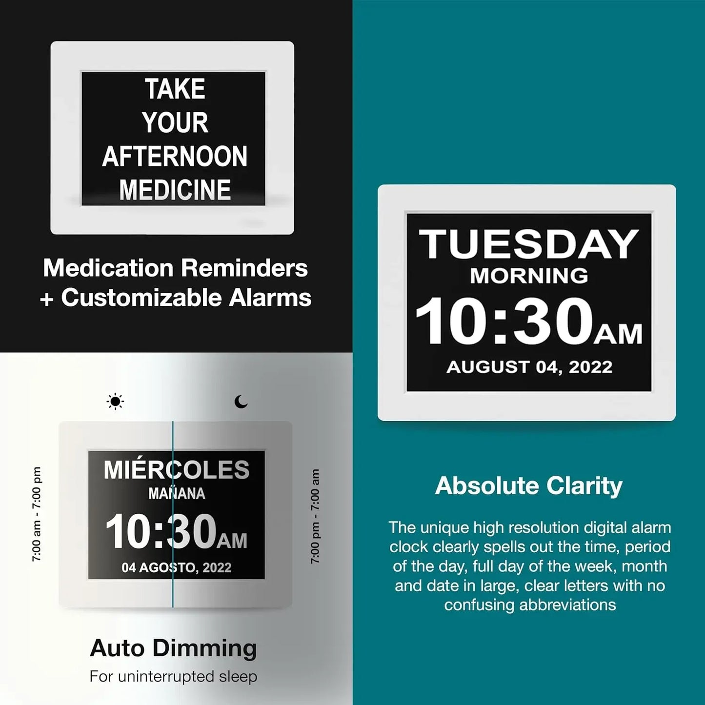 Dementia Clock Large Display For Seniors With Custom Alarms Day And Date