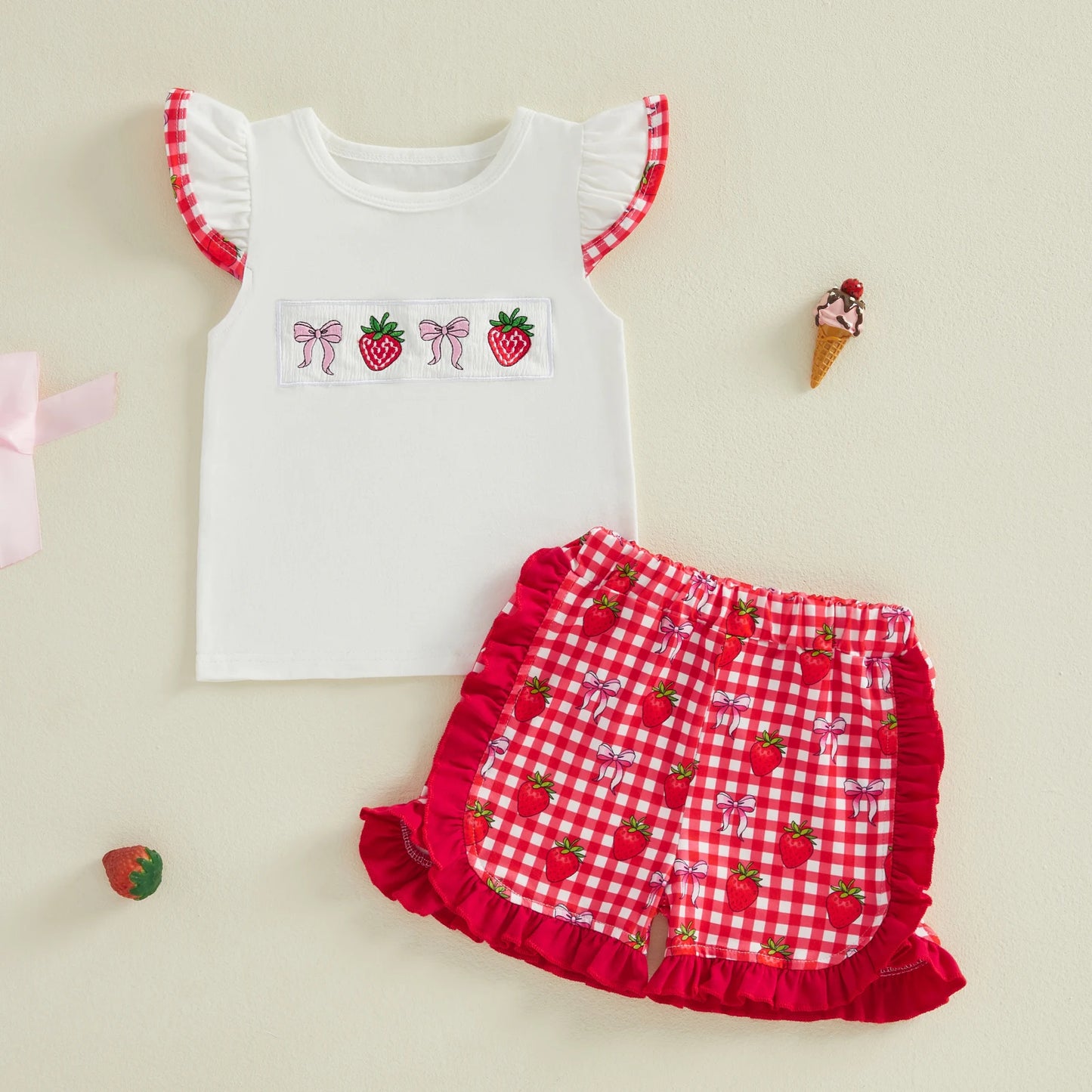 Baby Girls Floral Ruffle Tunic Top And Denim Shorts Set