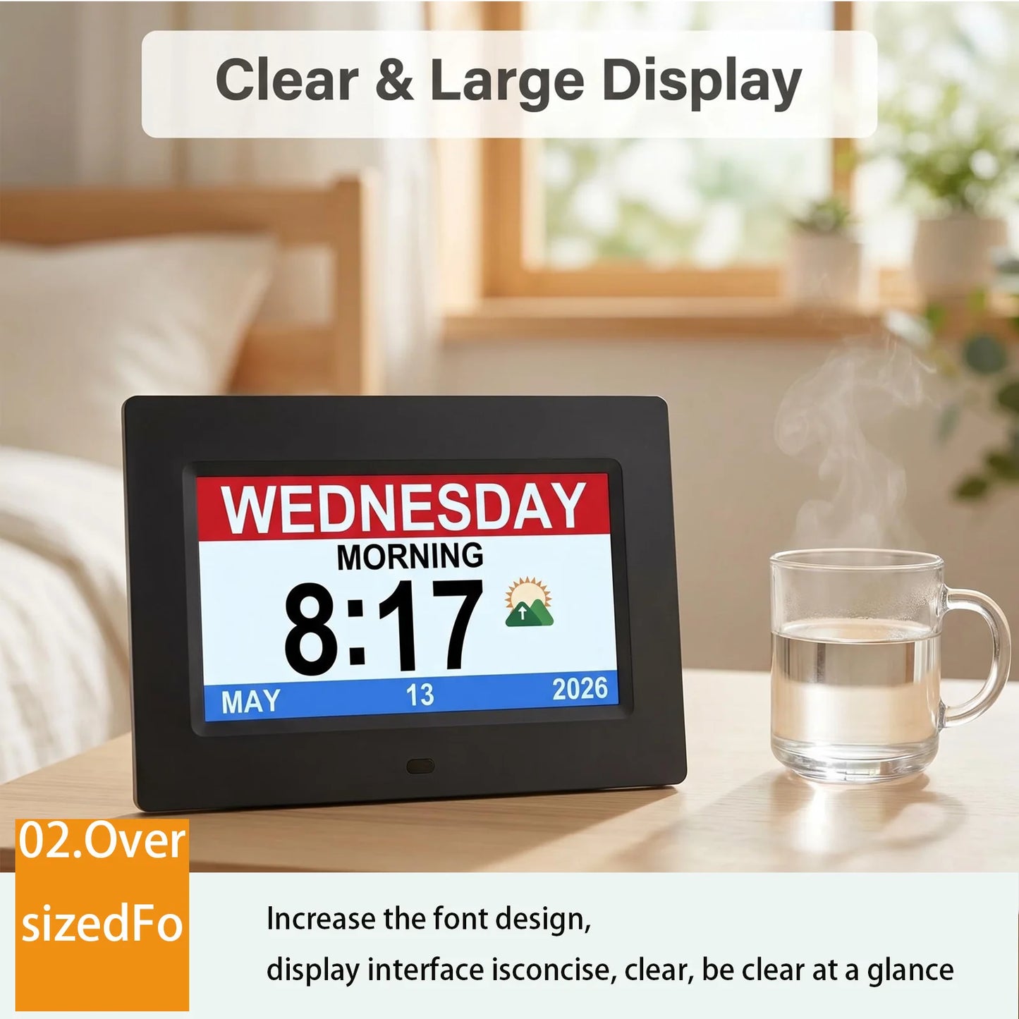 Dementia Clocks for Seniors, Digital Clock with Day and Date | Large Font, Multiple Alarm Clocks, Multiple Interface Displays, Automatic Dimming, Remote Control