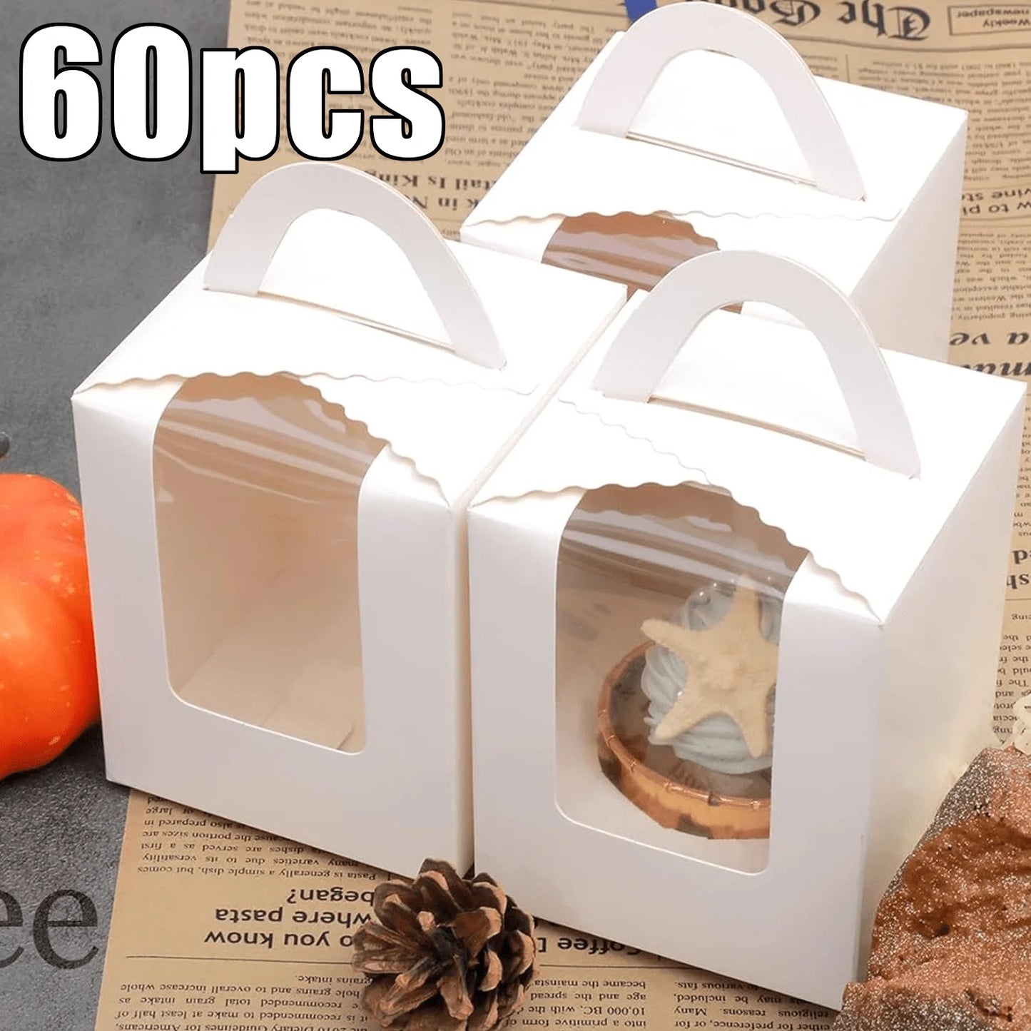 Kraft Paper Cupcake Boxes With Window And Handle Packaging