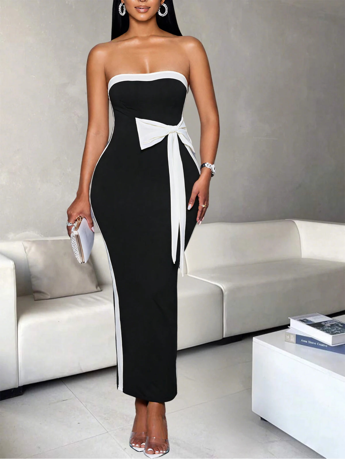 Elegant Womens Polyester Ankle Length Butterfly Bow Dress