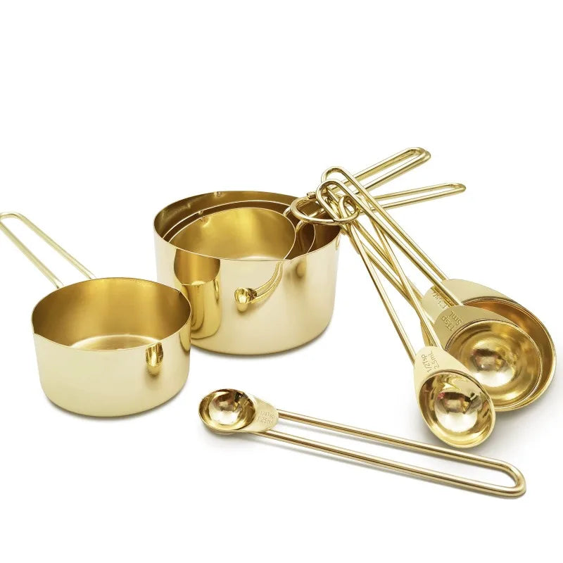 Metal Measuring Cups And Spoons Set With Wooden Handles