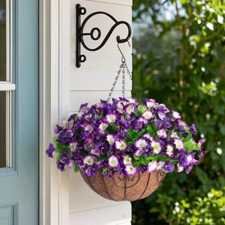 Artificial Hanging Flowers Faux Silk Petunias Morning Glory Coconut Planter