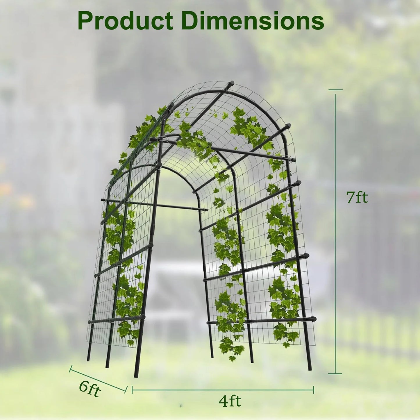 7FT Raised Bed Garden Arch Trellis, Heavy Duty Steel Cucumber Arbor With Bolt Assembly & Deep Stakes For Outdoor Vines & Plants