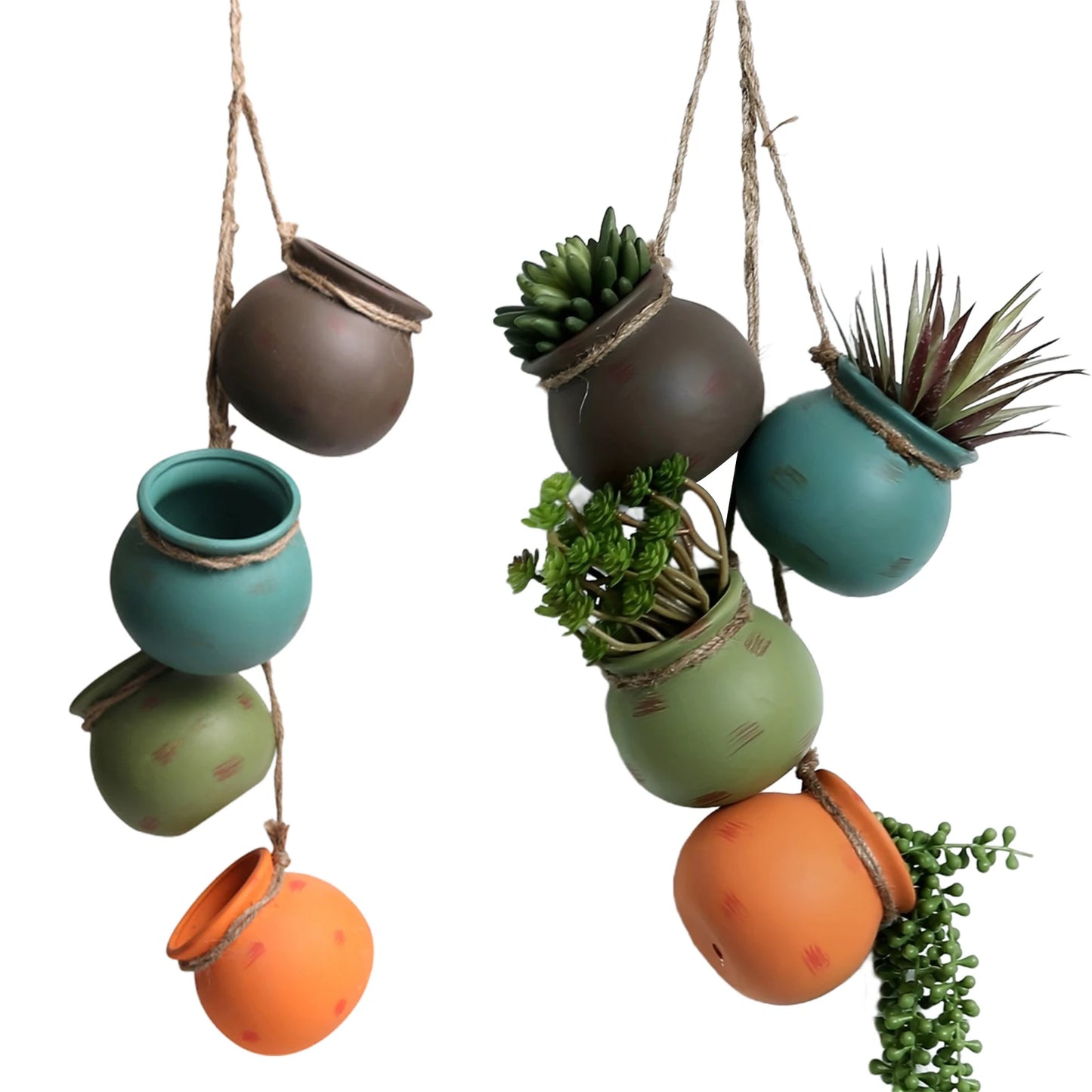Ceramic Hanging Plant Baskets Macrame Rope Holder for Succulents