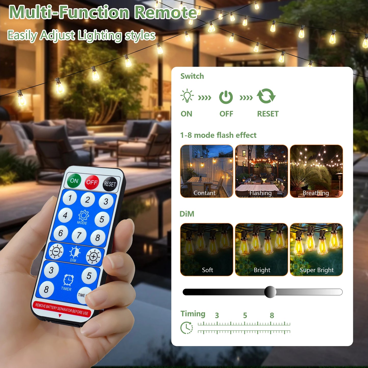 ARLGSITE Solar Outdoor String Lights IP65 Waterproof Shatterproof Bulbs