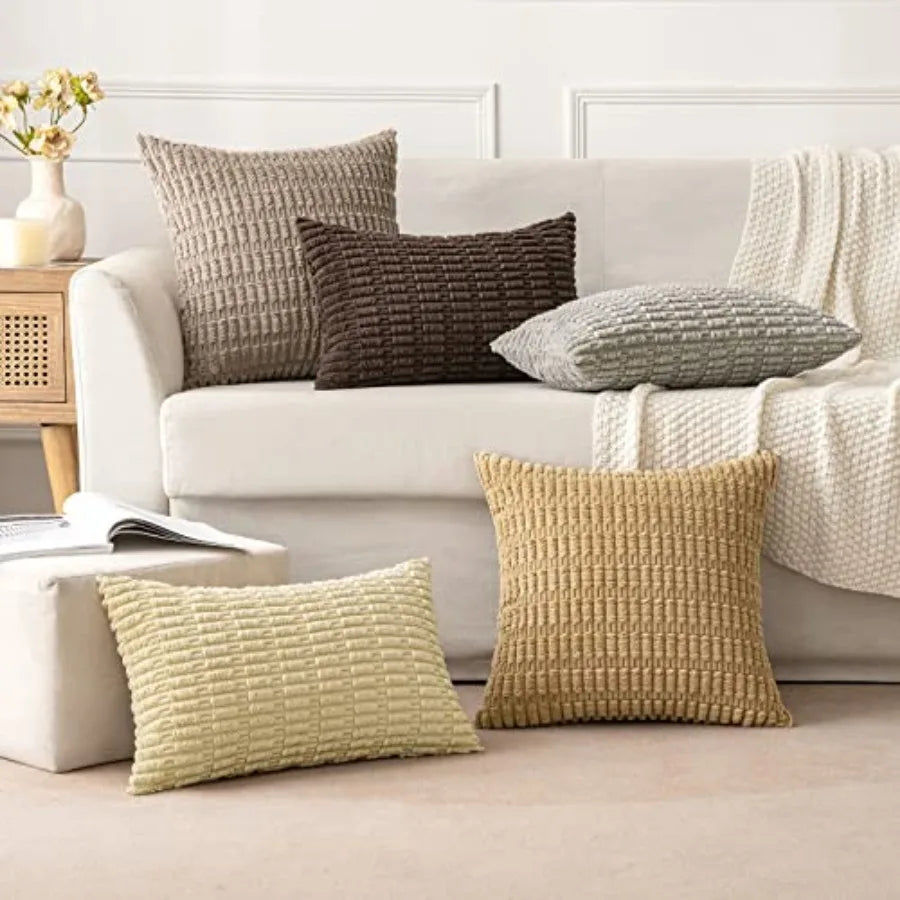 Pack of 2 Corduroy Decorative Throw Pillow Covers 18x18 Inch Soft Boho Striped Pillow Covers Modern Farmhouse Home Decor for So