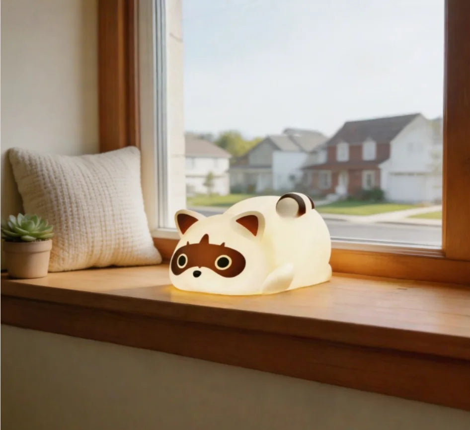 Portable Silicone Raccoon Night Light With Touch Control