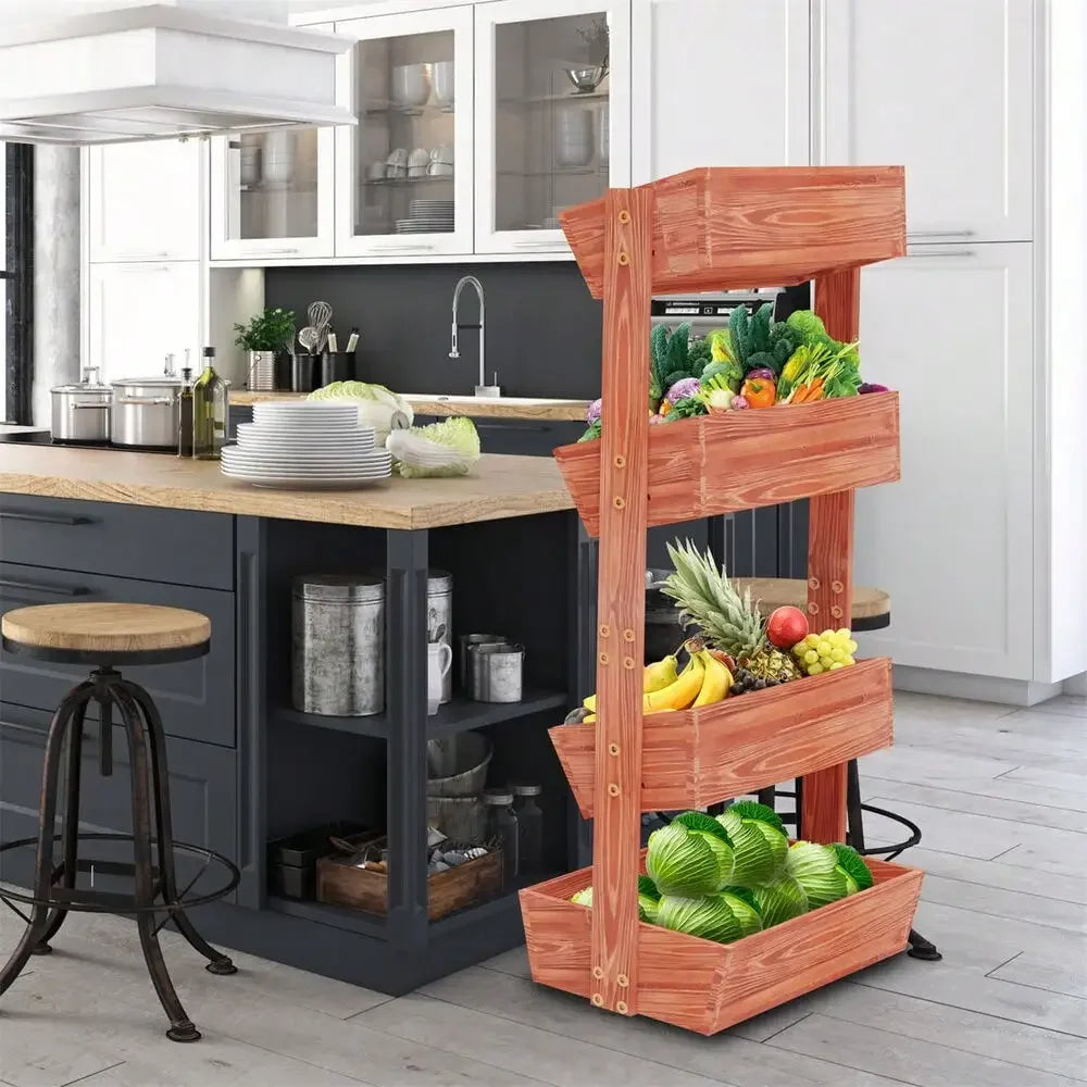 4 Tier Wooden Ladder Garden Bed Stand Elevated Planter Box
