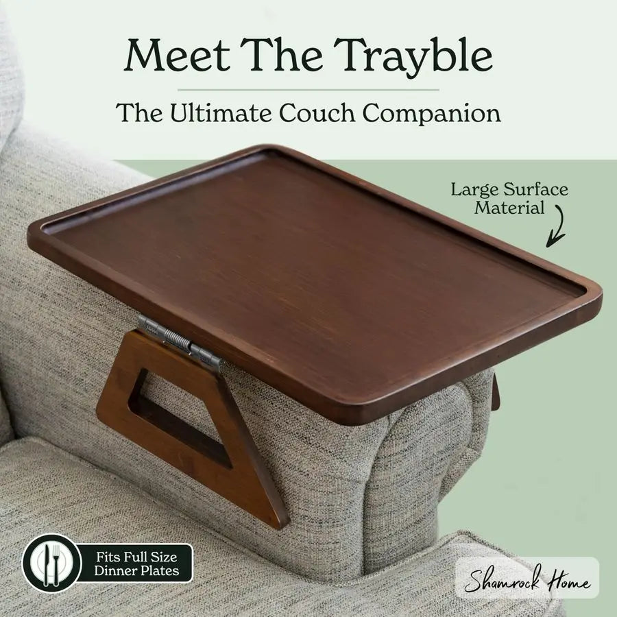 Bamboo Trayble Couch Arm Table, Clip On Tray Sofa Table for Couches. Sofa Arm Tray for TV Dinners, Remotes, Drinks, Snacks and S