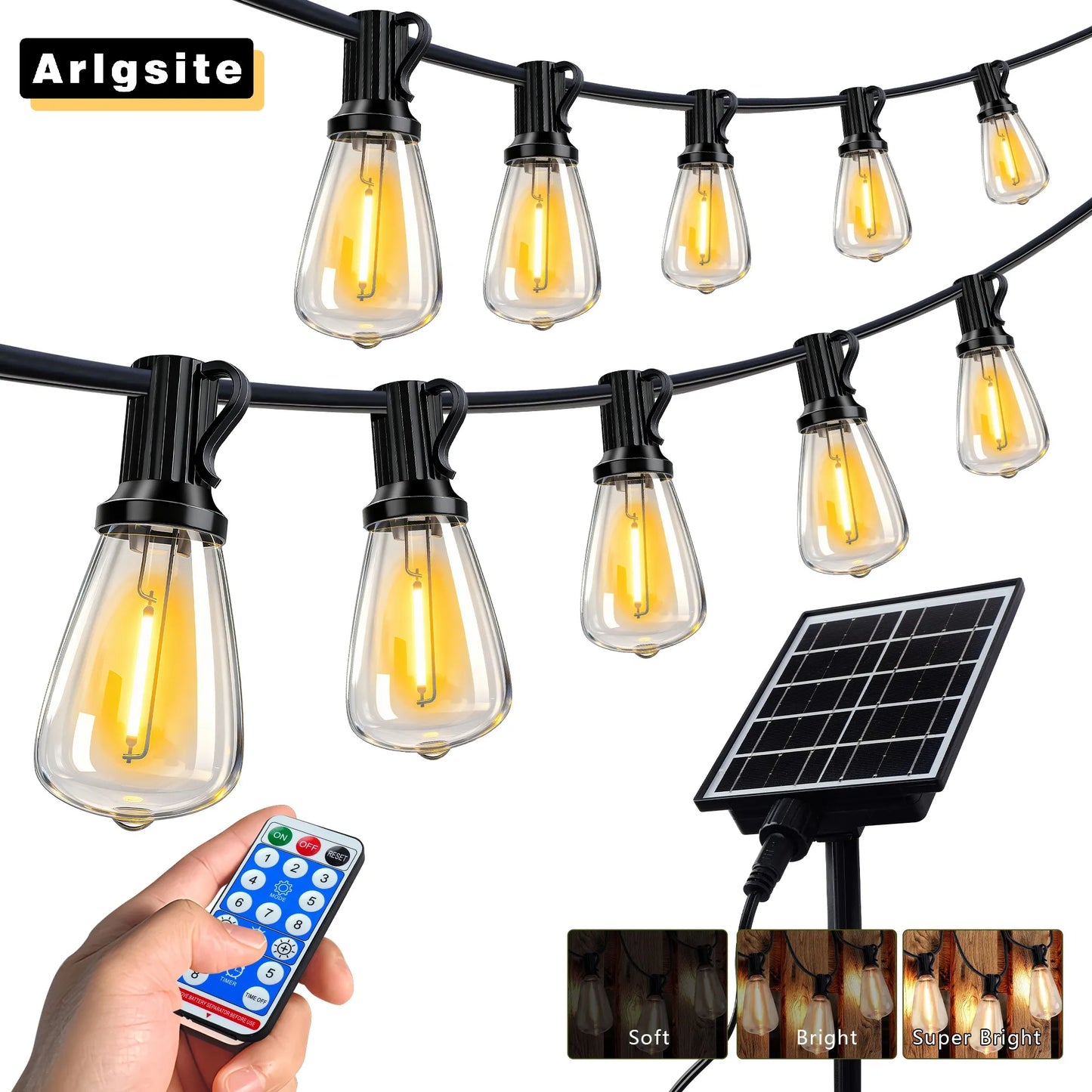 ARLGSITE Solar Outdoor String Lights IP65 Waterproof Shatterproof Bulbs
