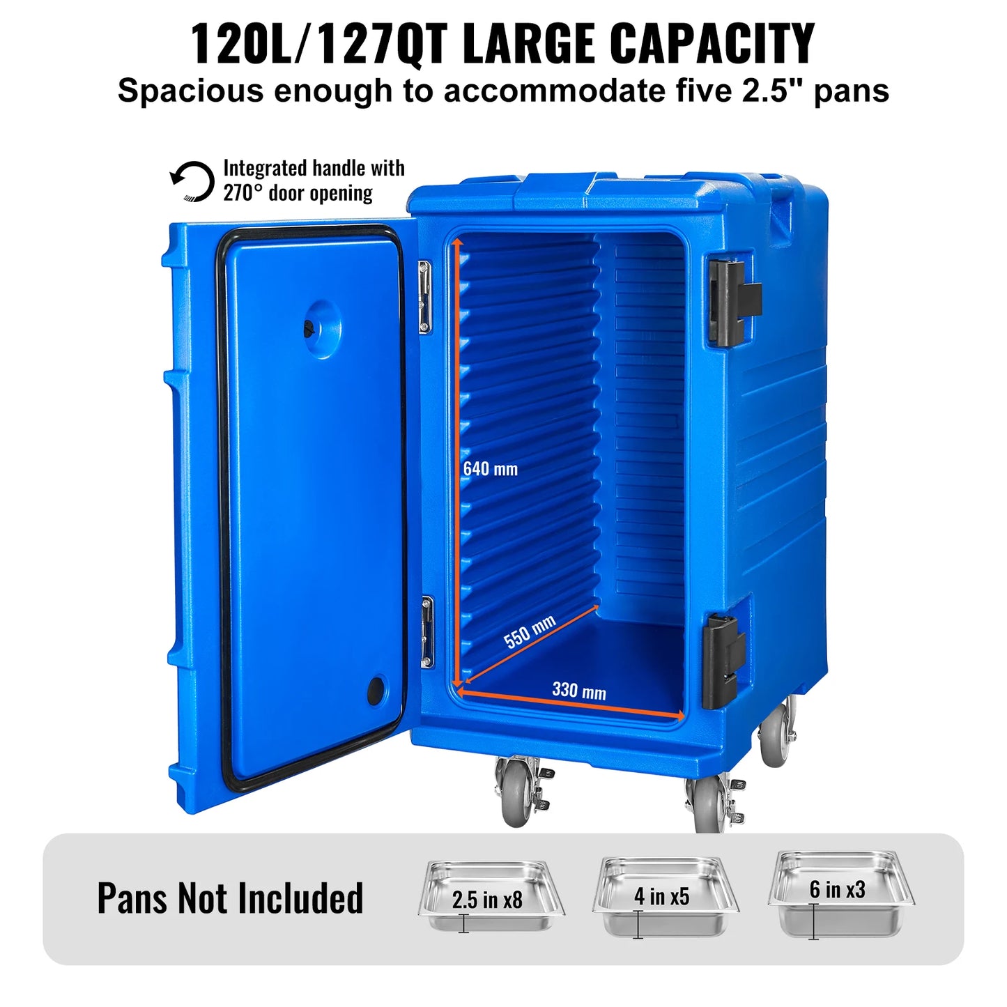 SucceBuy75-120 L Insulated Food Pan Carrier Food Box Front Loading Food Warmer with Handle&Double Buckles for Restaurant Canteen
