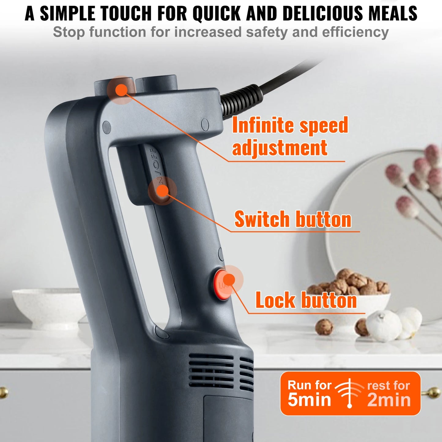 SucceBuy 500W Immersion Blender Heavy Duty Kitchen Stick Mixer