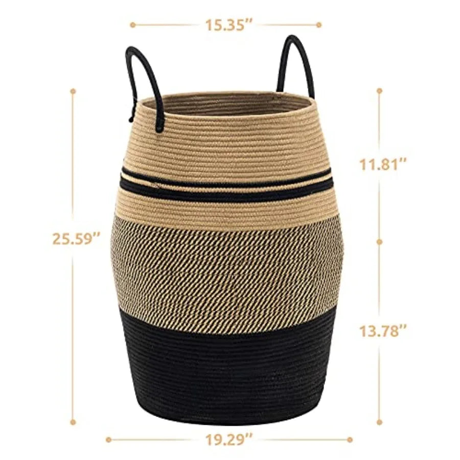 Rope Laundry Hamper by, 105L - Woven Collapsible Laundry Basket - Clothes Storage Basket for Blankets organizing, Bedroom Stora