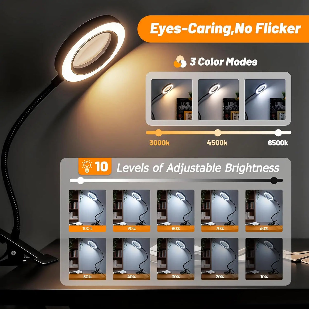DUMILOO LED Clip On Magnifying Lamp With 5X Lens Gooseneck