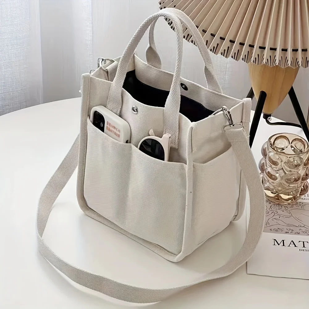 NONECN Small Canvas Tote Bag With Pockets Crossbody For Women