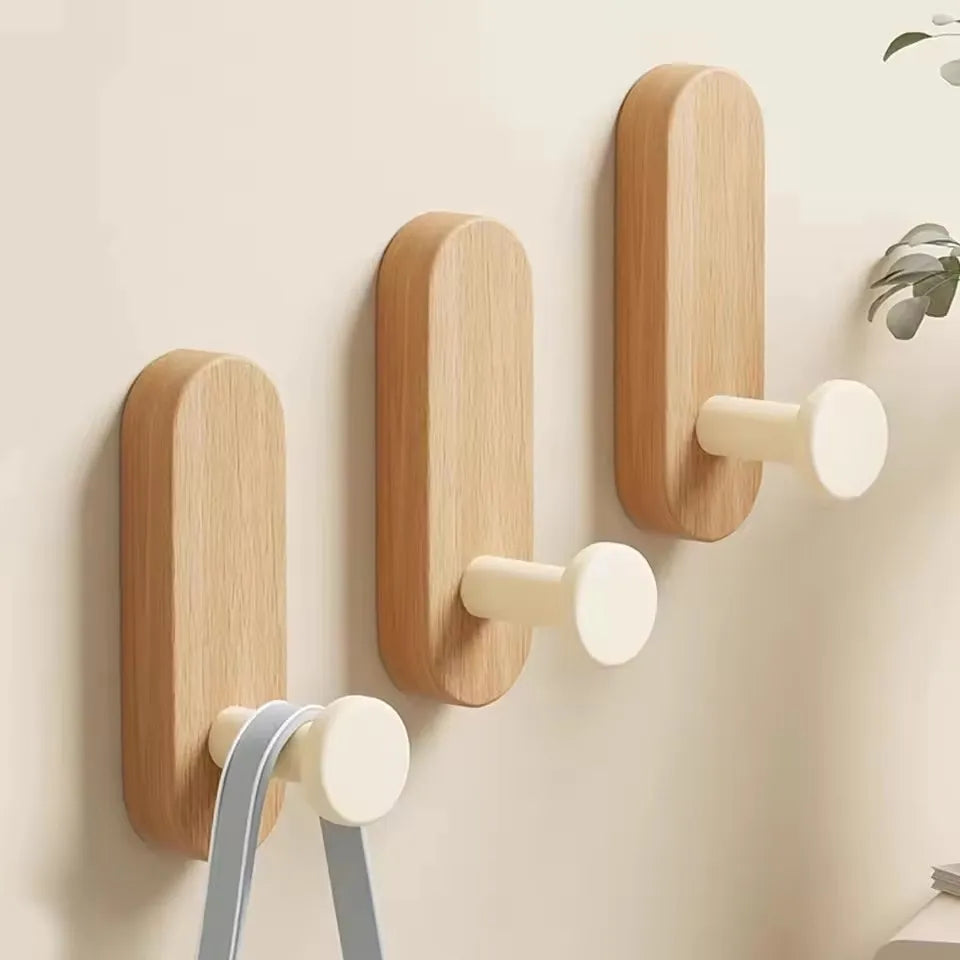 Self Adhesive Wood Wall Hooks For Coat Towel Robe Entryway