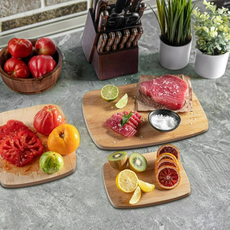 Reversible Bamboo Kitchen Cutting Board Set For Meal Prep