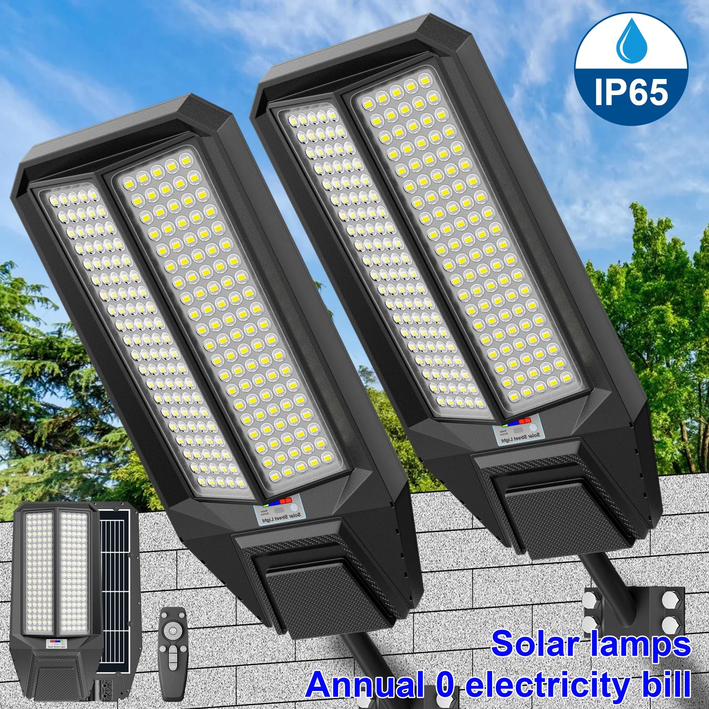 9000W Solar Street Light IP65 Dusk To Dawn Motion Sensor 2 Pack
