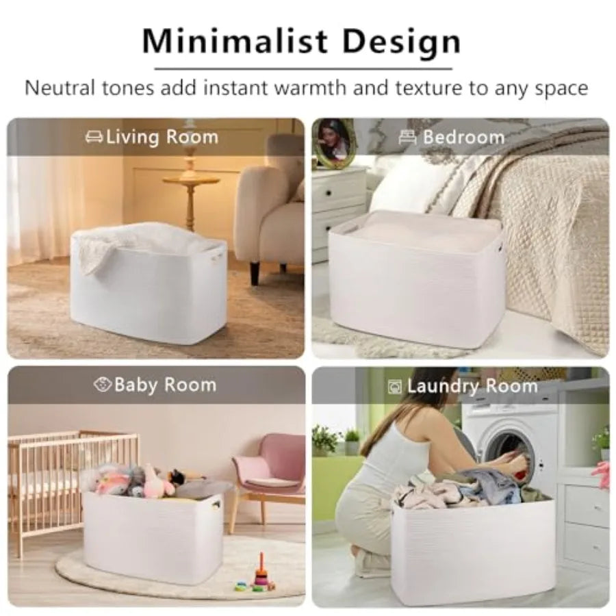 118L XXXLarge Cotton Rope Storage Basket, Oversized Blanket Basket, Used for Organizing Dirty Clothes in Living Room, Bedroom,