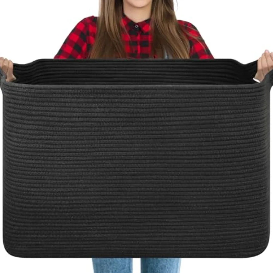 118L Extra Large Blanket Basket, 24.8"x17.7"x16.2" Woven Rope Baskets for Storage, Nursery Blanket Storage for Living Room, Toy