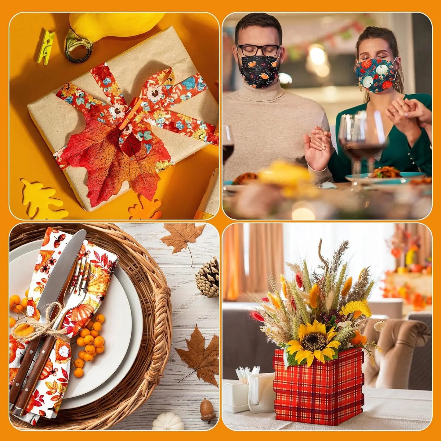 25x25cm Cotton Quilting Fabric Bundles, 70pcs Autumn Fall Pumpkin Sunflower Square Patchwork High-quality materials  Wide Application
