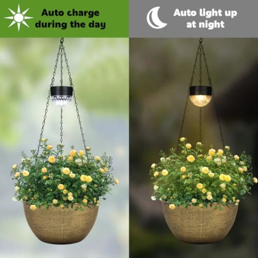 2 Pack Solar Hanging Basket Planters for Outdoor Self Watering