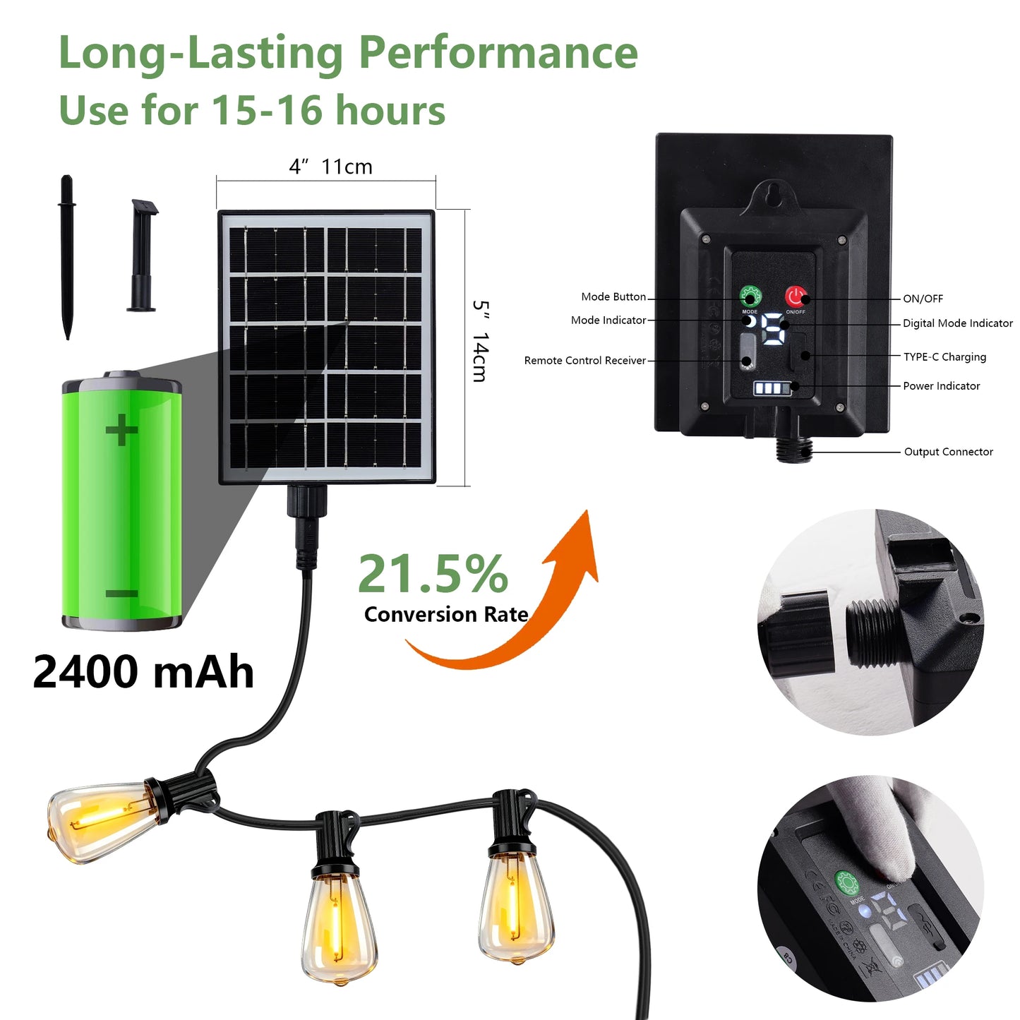 ARLGSITE Solar Outdoor String Lights IP65 Waterproof Shatterproof Bulbs
